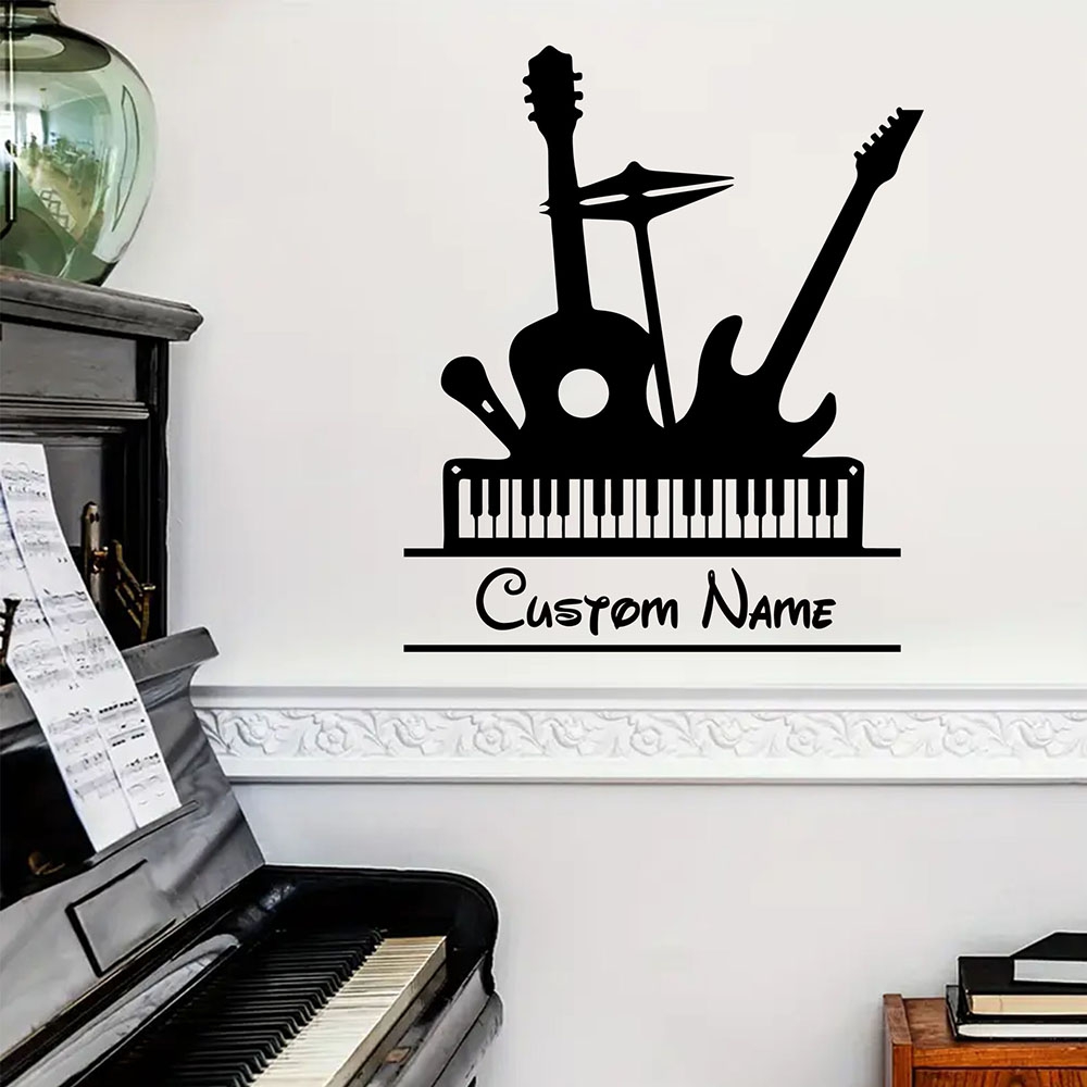 Musical Instrument And Names - 1PC 漫画楽器カスタム名名前壁デカールアートビニールステッカー学習室ビニールアートデカール
