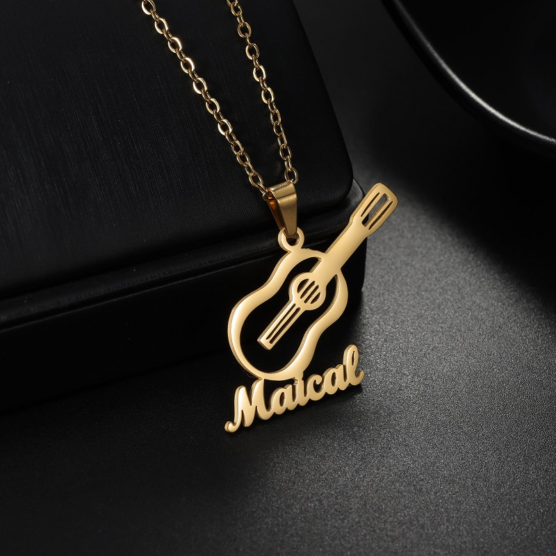 Musical Instrument And Names - 新しいカスタム名楽器ペンダントネックレスステンレス鋼チャームパーソナライズされたネックレスギフト音楽愛好家のための女性男性