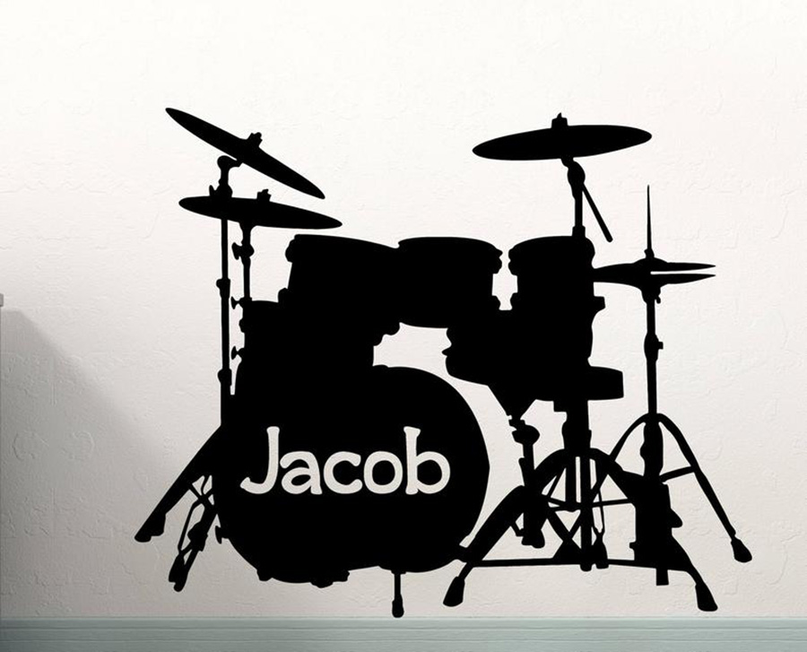 Musical Instrument And Names - ドラムセット壁デカールカスタム名楽器壁のステッカールームビニールステッカー寝室バンド音楽壁画 d978