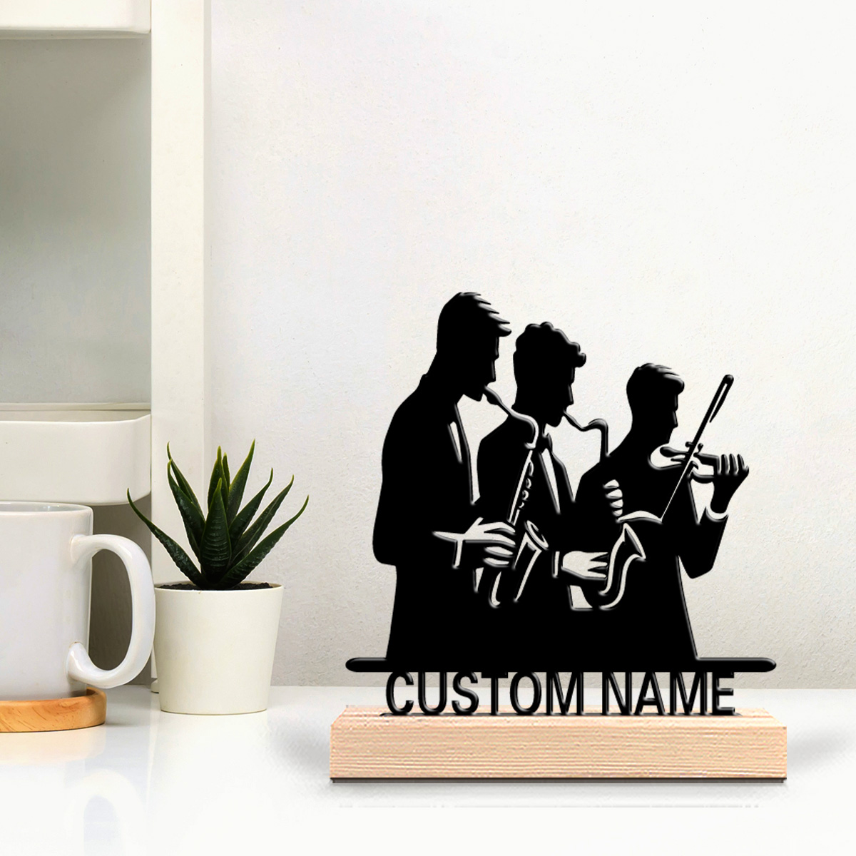 1個入り 楽器演奏 カスタマイズ名入りブリキ像 木製台座付き - Musical Instrument And Names のレビューと価格