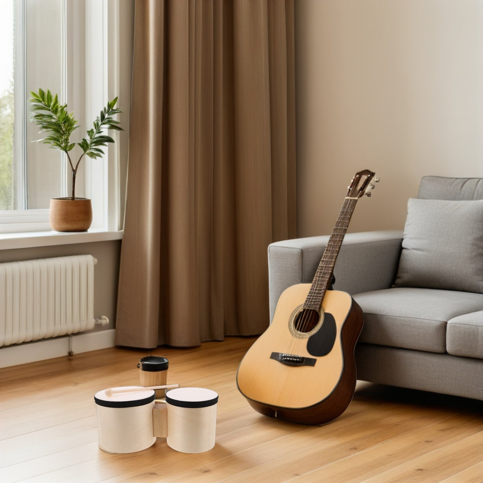 1セット木製ボンゴハンドドラム初心者向け5インチ6インチ音楽 - Musical Instrument Percussion のレビューと価格