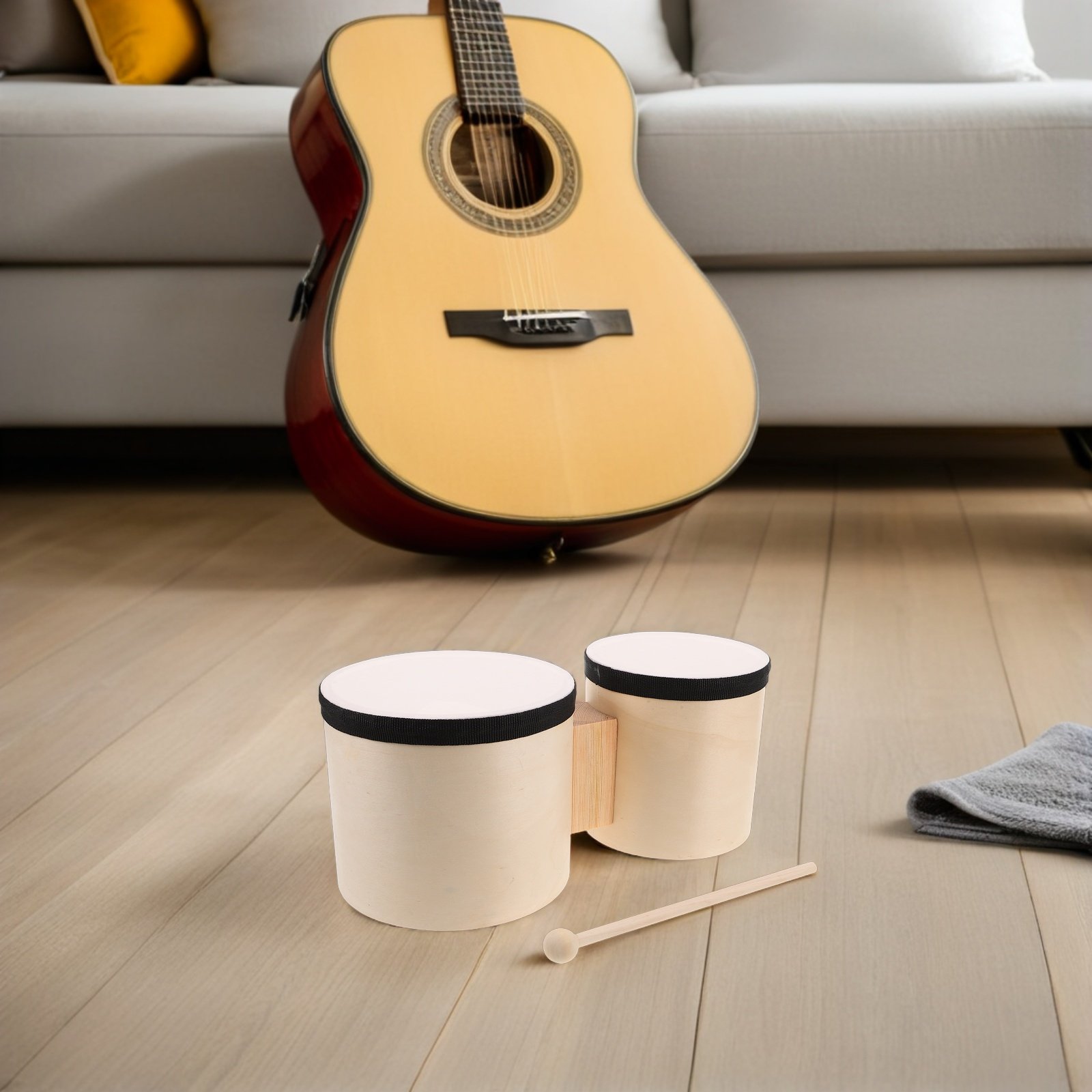 1セット木製ボンゴハンドドラム初心者向け5インチ6インチ音楽 - Musical Instrument Percussion のレビューと価格