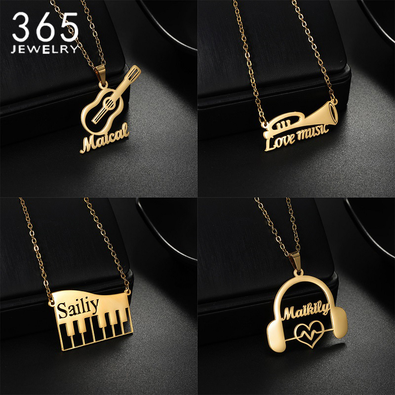 新しいカスタム名楽器ペンダントネックレスステンレス鋼チャーム - Musical Instrument And Names のレビューと価格